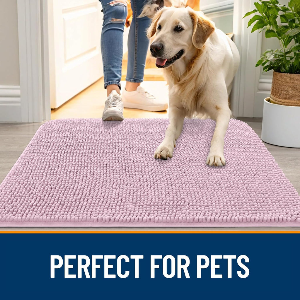 OLANLY Dog Door Mat - Absorbent Non-Slip Chenille Mat for Muddy Paws | Quick Dry 70x46, Dusty Rose