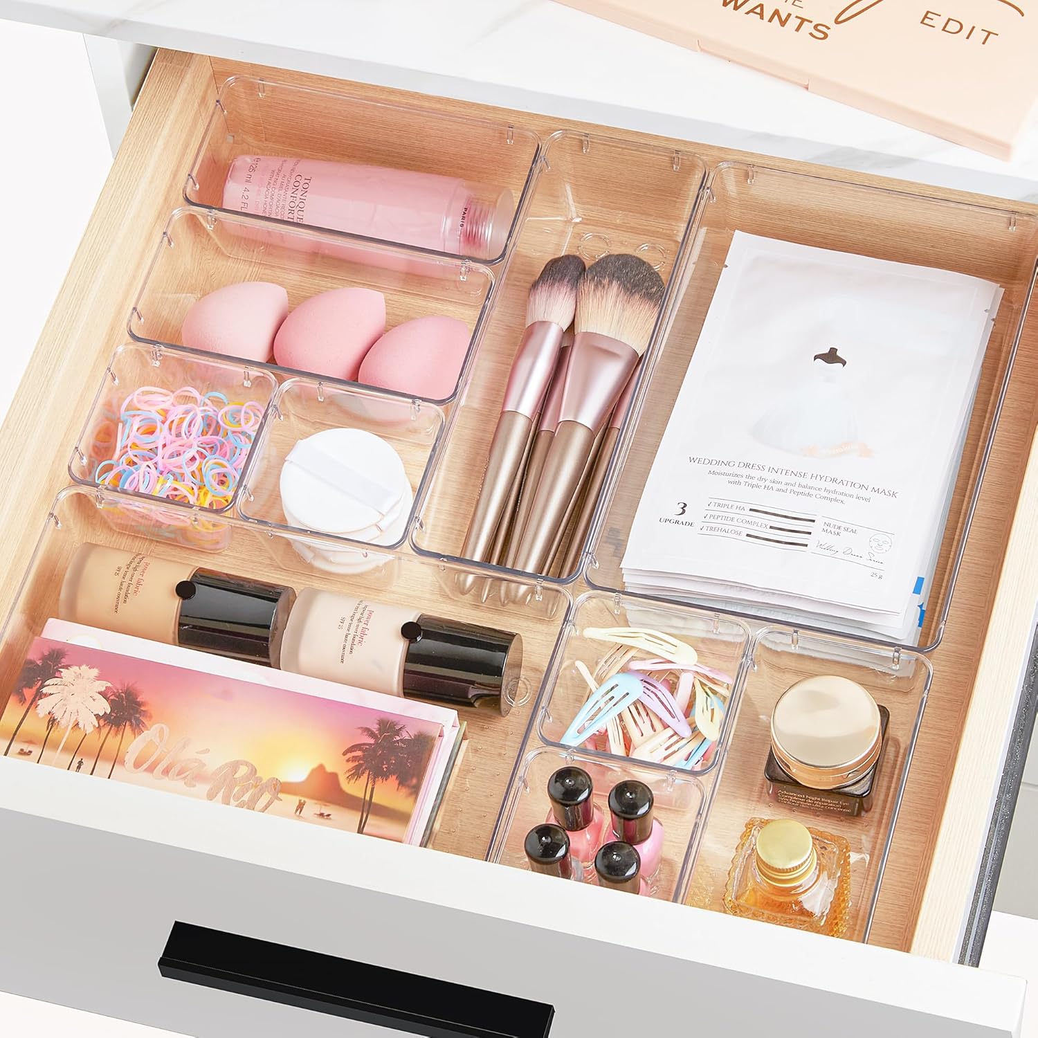 Vtopmart Clear Plastic Drawer Organizers Set - 25 PCS Versatile Storage Trays for Makeup, Kitchen & Office