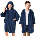 SUN CUBE Hooded Towel Robe for Kids, Zip Up Swim Parka Beach Cover Up for Girls, Surf Poncho for Boys Warm Changing Bath Towel for Pool with Zipper Hood 7-10, Navy Blue