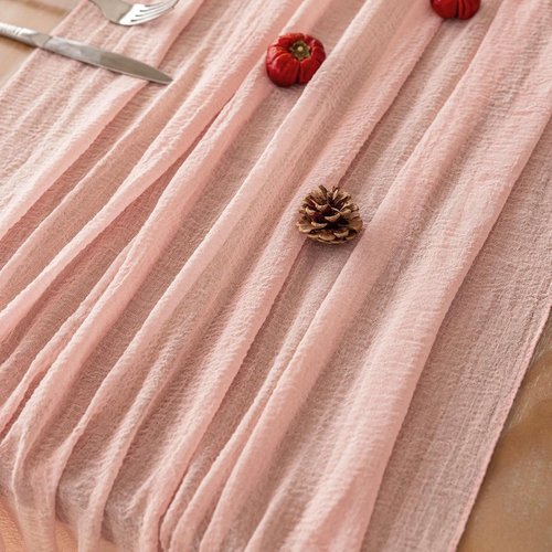 Keketoarrange Pink Cheesecloth Table Runner - 120 Inch Rustic Boho Decor for Weddings & Parties