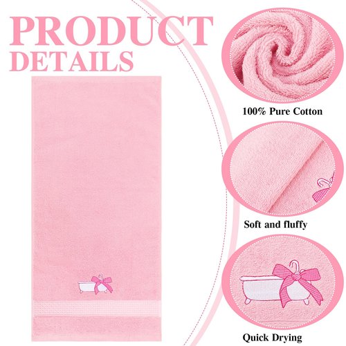 Breling 3 Pcs Bow Towels for Bathroom, Coquett Pink Bowknot Kitchen Hand Towels 100% Cotton Soft Embroidered Home Decoration for Birthday Bridal Shower Wedding Gifts 13.3 x 29 Inch