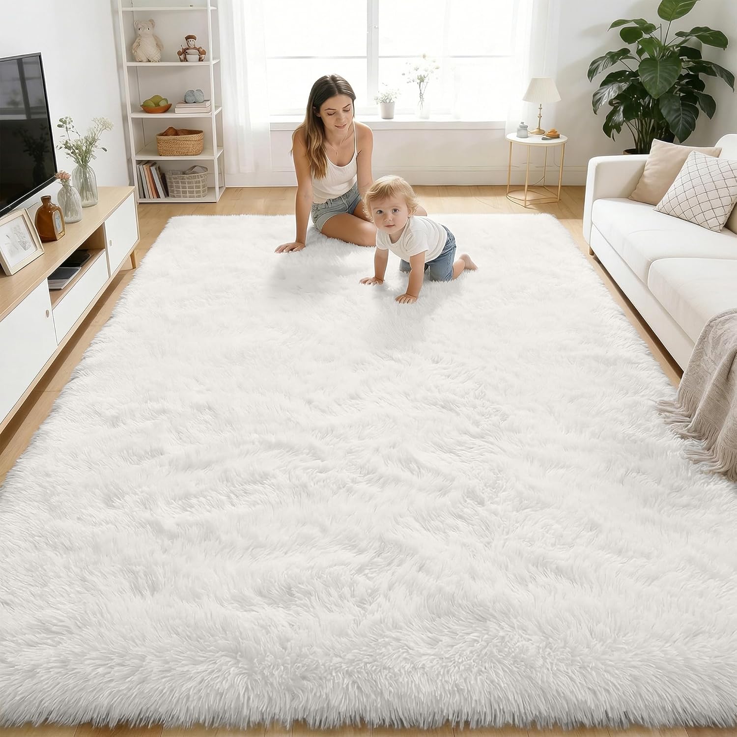 OLANLY Area Rug - Soft Fluffy Shaggy Design | Machine Washable 4x5.9 ft for Living Room & Bedroom