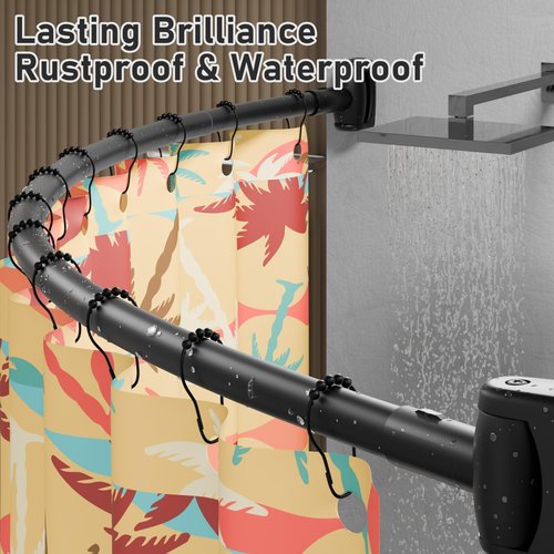 DYHOME Curved Shower Curtain Rod, Need to Drill, 35-76 inches Adjustable Curved Shower Rod Rustproof Shower Rod Round Shower Curtain Rod for Bathroom, Bathtub, Stall, Stainless Steel, Black