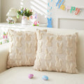 LOMCHEN Easter Throw Pillow Covers 18x18 inch Set of 2 for Easter Decorations Beige Bunny Rabbit Soft Plush Faux Fur Wool Pillow Covers for Sofa Living Room Couch Bed