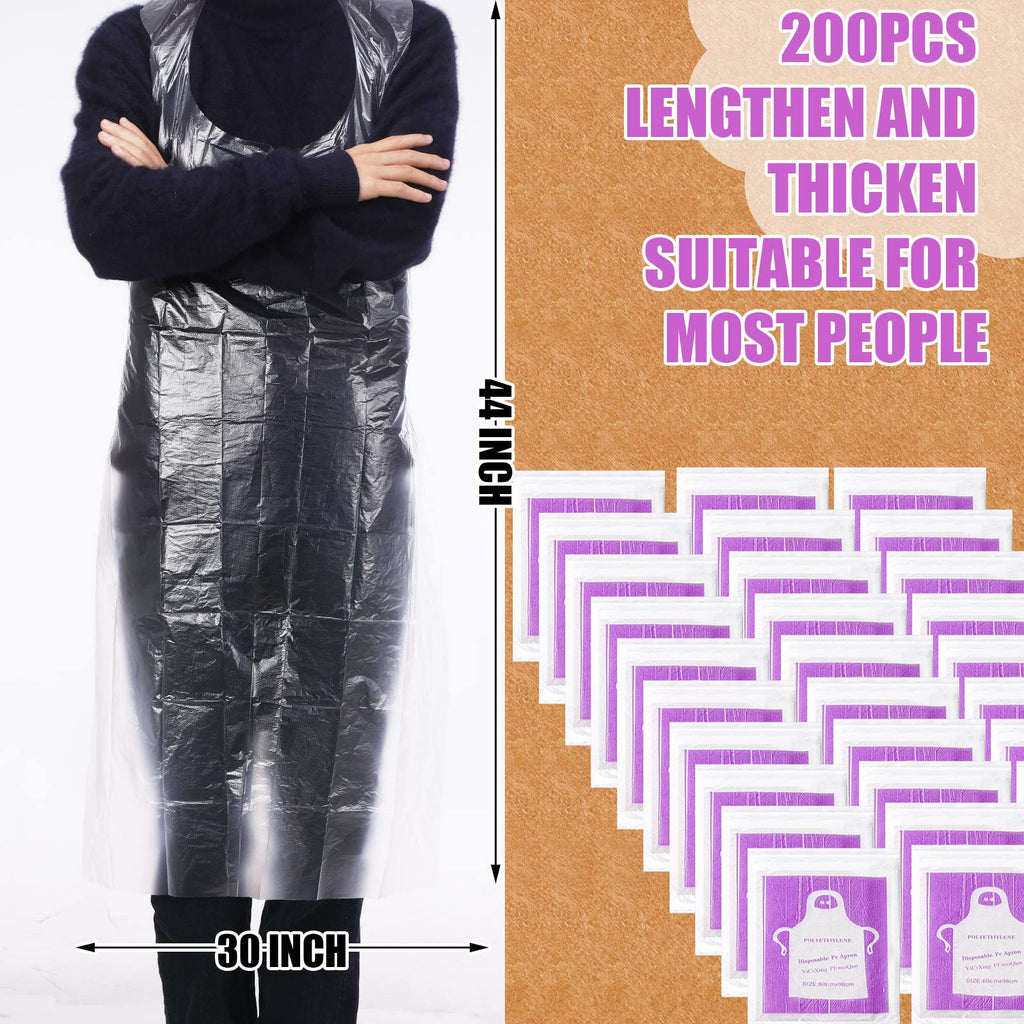 Tarpop 200 Pack Plastic Disposable Aprons 44 x 30 Inch Large Clear Aprons for Cooking Disposable Smocks for Adults Painting Picnic DIY Crafts Birthday Party, Meeting Various Needs