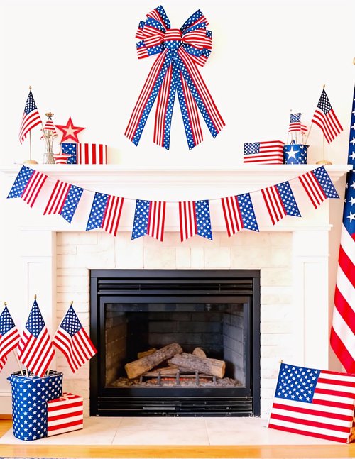 Large Patriotic Wreath Bow - 4th of July Decor | Star & Stripe American Flag Bow for Indoor/Outdoor Use (11.4 x 20.8 in)