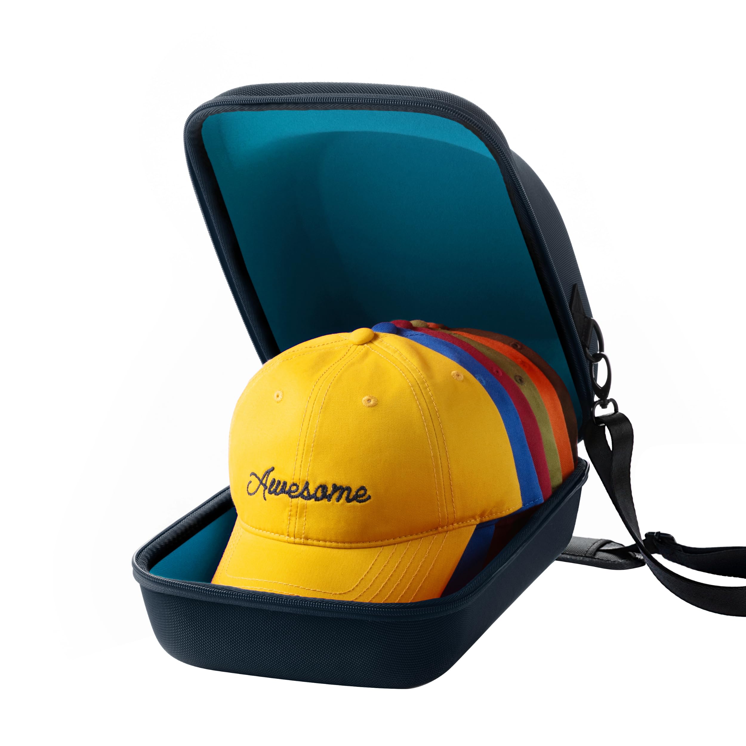 OZUECCR Hard Hat Travel Case – Storage for Baseball Caps with Carrying Handle and Adjustable Shoulder Strap, Hat Organizer Protects up to 6 Hats, for Travel and Home Storage (Blue+Blue)