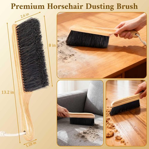 BFWood Horse Hair Hand Broom, Woodworking Bench Cleaning Brush, Fireplace Dust Brush, Hand Broom for Shop, Furniture, Carpet, Car Wash, Sweeping, Workspace, Exhibition-Hall, Upholstery