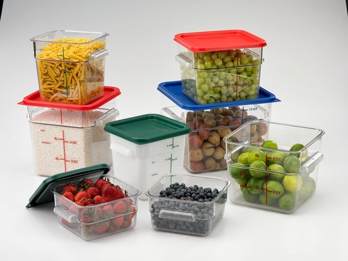 Carlisle FoodService Products Squares Square Food Storage Container with Stackable Design for Catering, Buffets, Restaurants, Plastic, 4 Quarts, White