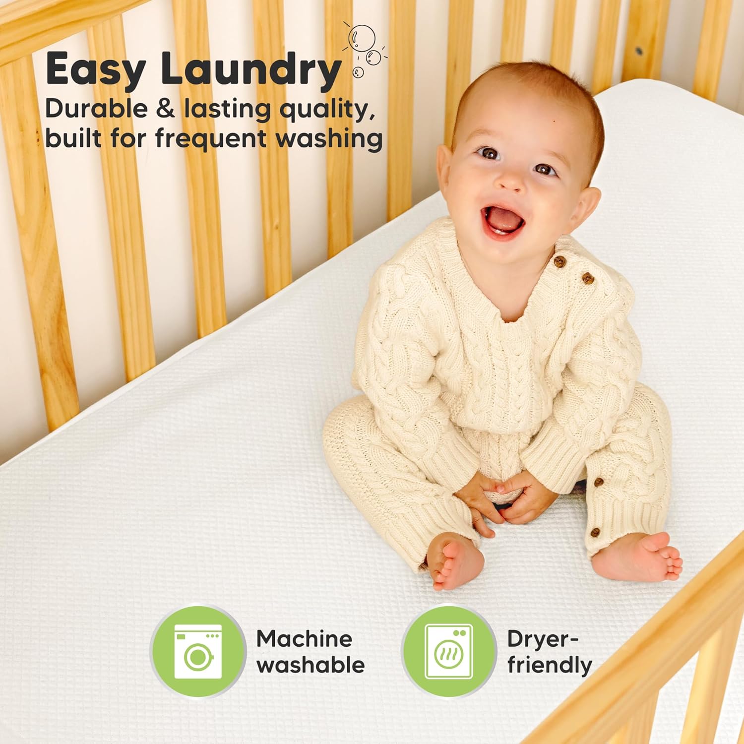 Skiennix Waterproof Crib Mattress Protector Cover - Soft Quilted Cotton Pad, 52" x 28", Machine Washable, Easy Fit
