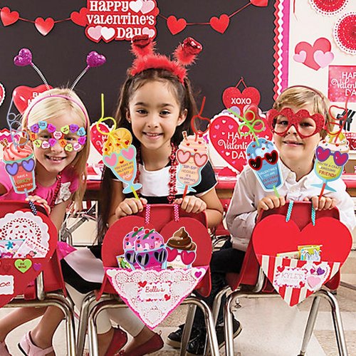 AouEtnay 32 Pack Valentines Day Cards Gifts for Kids Crazy Straw Valentines Gifts for Girls Boys Classroom Gift Exchange, School Prizes, Party Favors