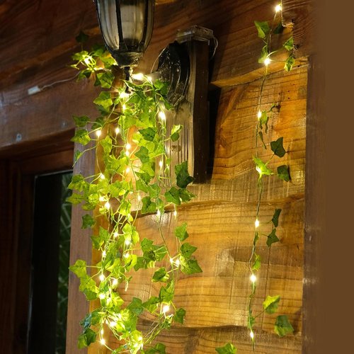 KASZOO 6.56 Ft Artificial Ivy Vines with 40 LED Fairy Lights - Battery Operated Decor for Bedroom & Garden
