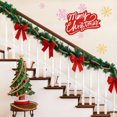 13Ft Christmas Wood Bead Garland,Gold Wooden Xmas Tree Ornament Round Craft Farmhouse Beads Garlands for Hanging Decorations,Holiday Favors