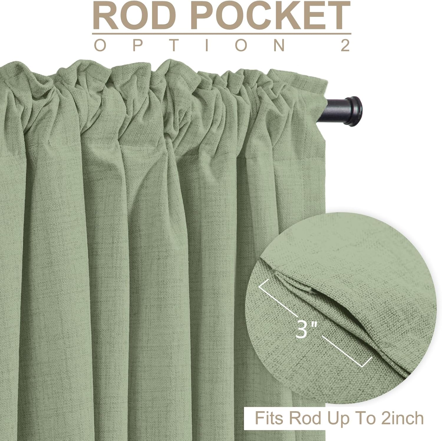 Skiennix 100% Blackout Linen Curtains - Thermal Insulated Drapes, 1 Panel Set, 100" W x 90" L, Sage