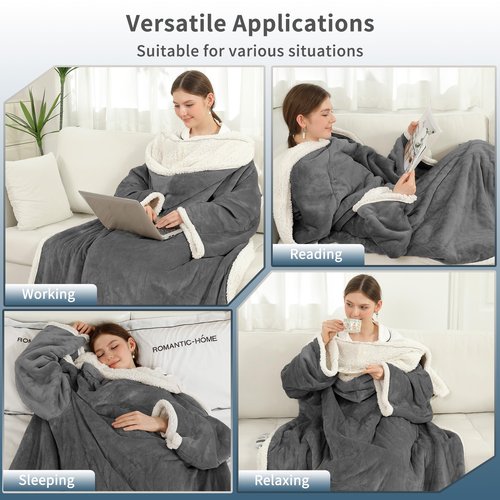 ESTINGO Wearable Electric Throw Heated Blanket with Foot Pocket, Heated Electric Blanket with Sleeves, 6 Heating Levels and 1-4H Timer, Heated Hoodie Women for Mom Grandma 50"×70" Grey