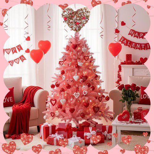 Daifunli 2 Pieces Valentines St Patrick's Day Tree Topper Rattan Irish Heart Shamrock Shaped Tree Toppers Iron Metal Red Green Glitter Christmas Treetop for Valentines Gift Wedding Party Decorations