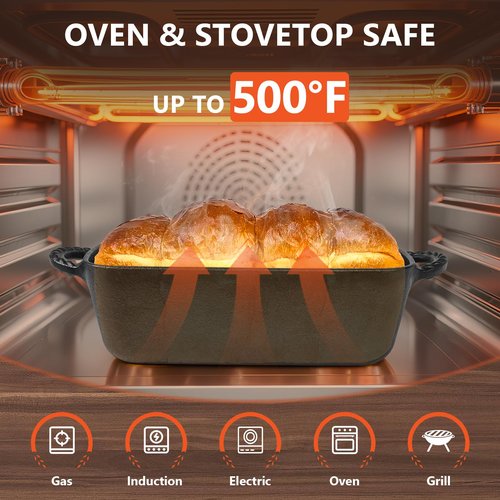 Lvmol 9.5×5 Inch Cast Iron Loaf Pan - Pre-Seasoned Sourdough Bread Baking Pan, Even Heat Distribution for Homemade Bread