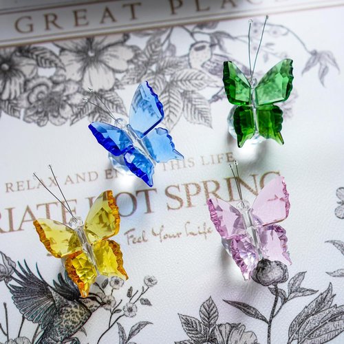 H&D Hyaline & Dora Crystal Butterfly Figurine Set - Elegant Cut Glass Statues | Pack of 4