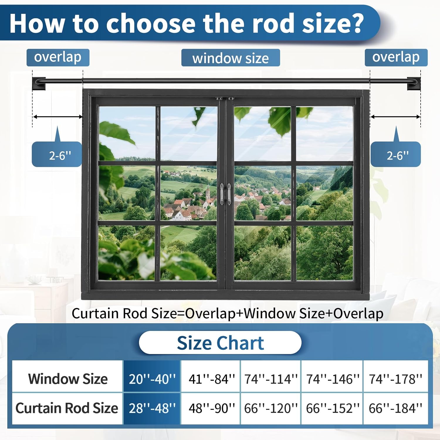 Skiennix Black Curtain Rods - Heavy Duty Adjustable 28-48 Inch French Return for Room Darkening