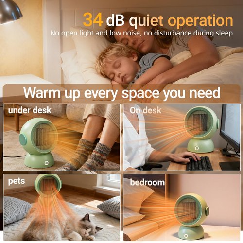 Space Heater, Portable Small Room Space Electric Heaters for Indoor Use, Two-Speed, 1200w Mini Personal Heaters for Home Office Bedroom under Desk Table Quiet Handy 300 sq ft Air Heater(Green)