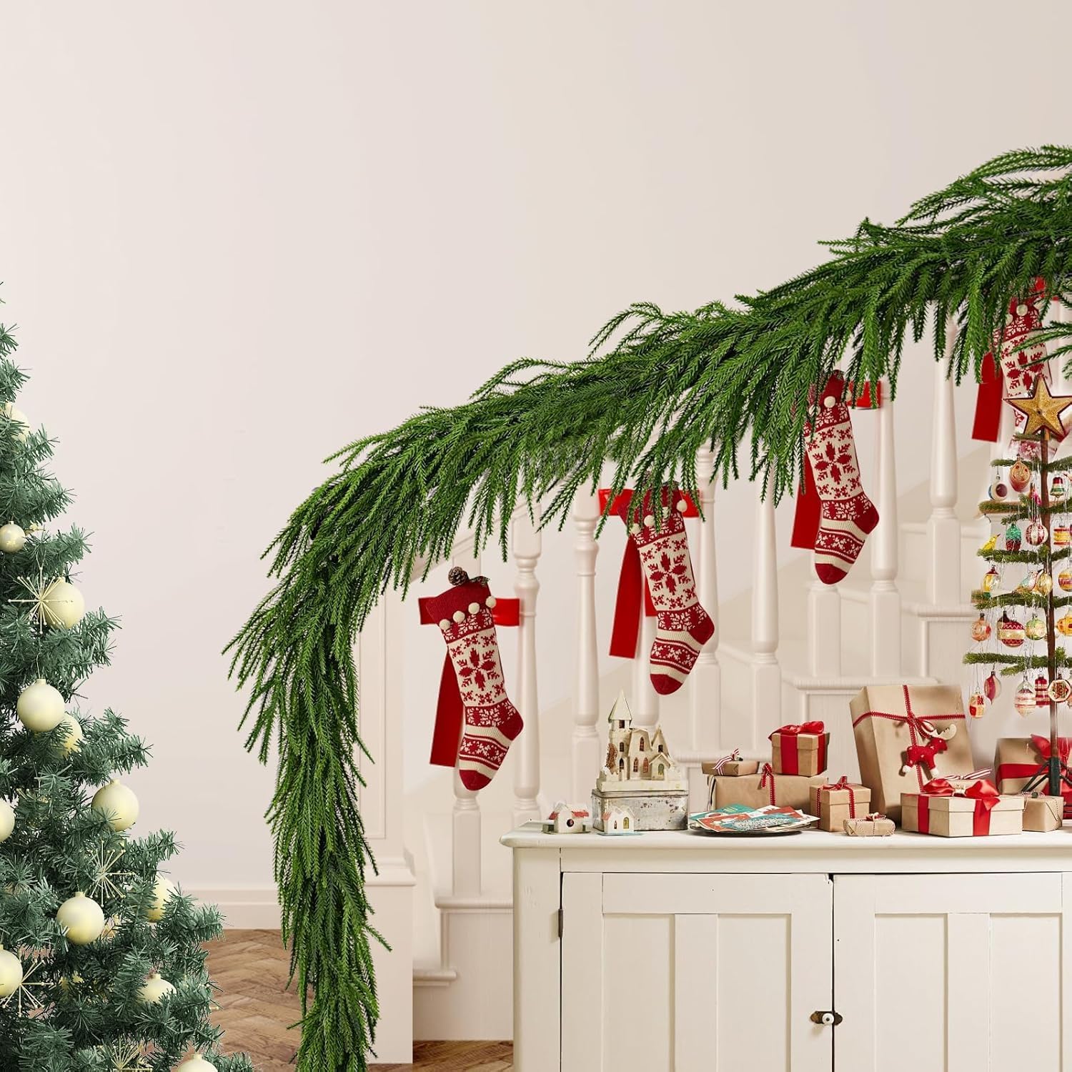 Norfolk Pine Garland - 9 Ft Realistic Faux Pine for Holiday Decor | Perfect for Mantle & Table