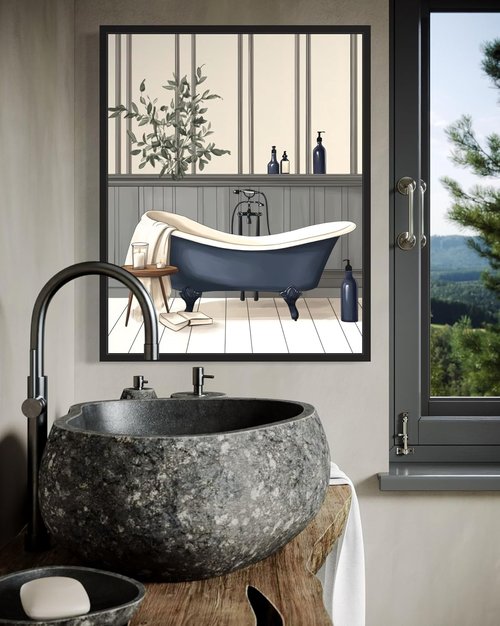 Blue Bathtub Art Print | Humorous Aesthetic Wall Decor | 8 x 10 Inches Unframed