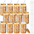 Mumufy 12 Pack Glass Cups Gift Aesthetic Cute Glass Cup Tumbler Flower Iced Coffee Mugs 16 oz with Bamboo Lid & Straw, for Wedding Birthday Bridesmaid Mom Baby Shower