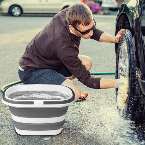 Large Collapsible Mop Bucket, 16L(4.2 Gallon) Plastic Bucket for House Cleaning, Car Washing, Silicone Cleaning Supplier Organizer, Portable Basket with Handle for Laundry Storage, RV Camping, Fishing