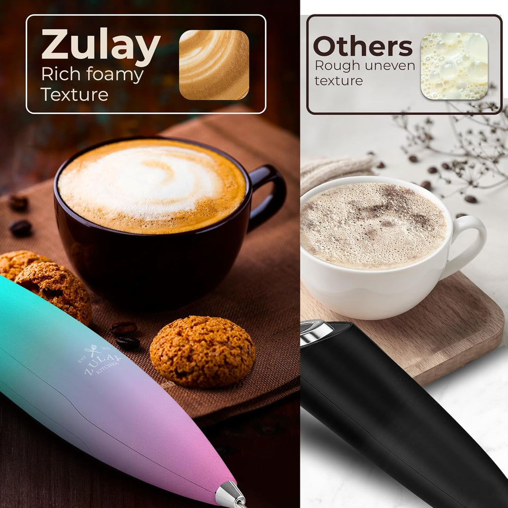 Zulay Kitchen Tornado Triple Whisk Milk Frother - Handheld Foam Maker for Coffee & Lattes - Rose Pink