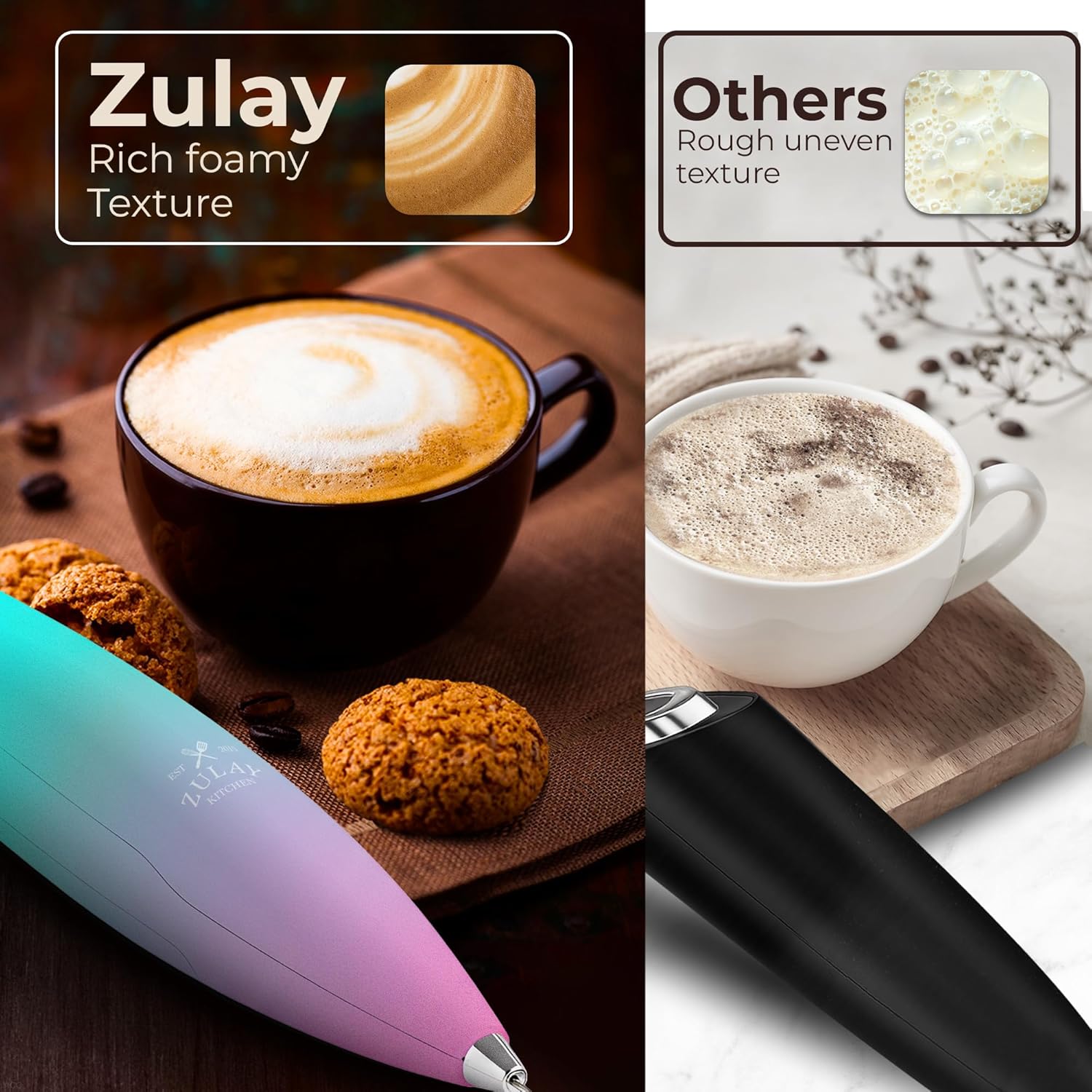 Zulay Kitchen Tornado Triple Whisk Milk Frother - Handheld Foam Maker for Coffee & Lattes - Rose Pink