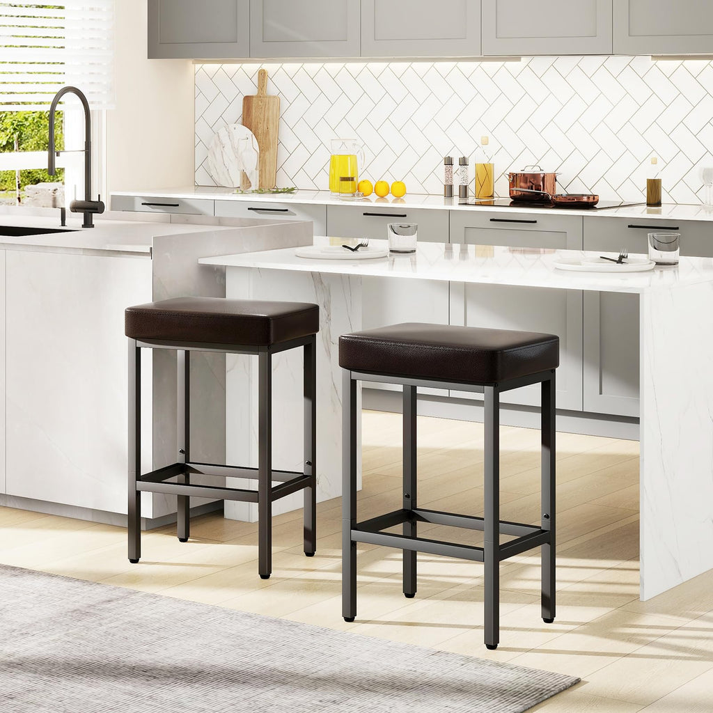YMYNY 26 Inch Counter Height Bar Stools Set of 2, Dark Brown Modern Kitchen Barstools with Metal Leg, Bar Stool Chairs for Kitchen Island Counter Breakfast Bars Living Room Party, UHBS513K