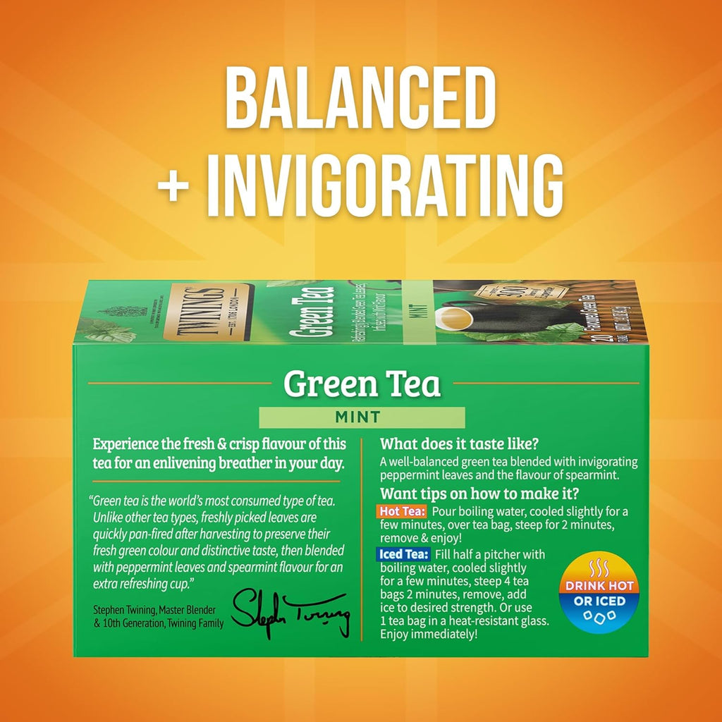 Twinings Green Mint Tea - Refreshing Herbal Blend | 20 Tea Bags for Invigorating Flavor
