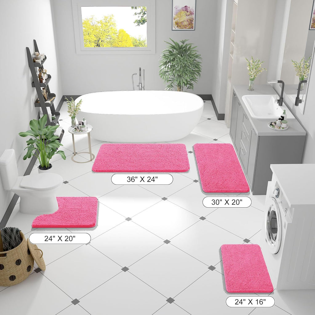 OLANLY Bathroom Runner Rug - Soft Absorbent Chenille with Rubber Backing | Quick Dry, 59x24, Hot Pink