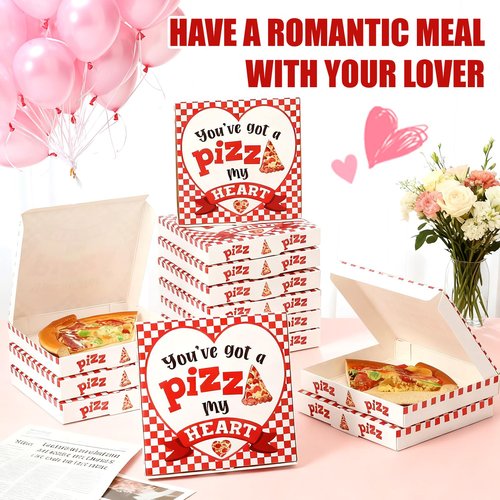 Fullhawl 50 Pcs Valentine‘s Day Heart Mini Pizza Box Square Cardboard Pizza Box Small Cookie Boxes for Valentine Celebrations Party Favors Birthdays Weddings, (5.1 x 5.1 x 0.78 Inches)