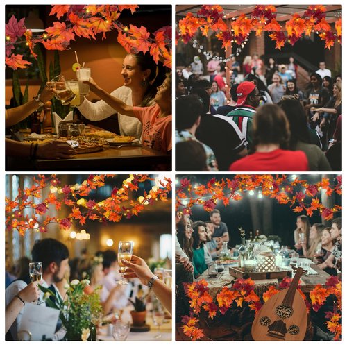 Brillarlights Thanksgiving Decorations for Home Lighted Garland with Lights, 11FT Thanksgiving Lighted Garland Plug in Fall Leaf, 50 Orange Bulbs Fall Garland for Mantle with Lights