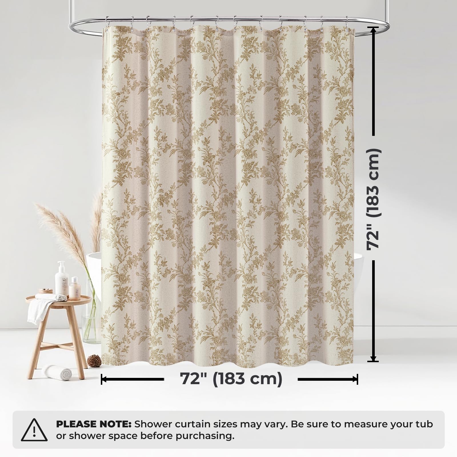 TURKIO Floral Shower Curtain Beige Linen Shower Curtain Rustic Vintage Shower Curtains Boho Farmhouse Shower Curtains for Bathroom French Country Cottagecore