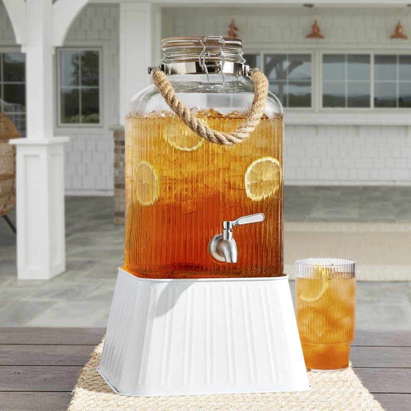 2 Gallon Glass Beverage Dispenser with Wooden Lid - 4 Pack