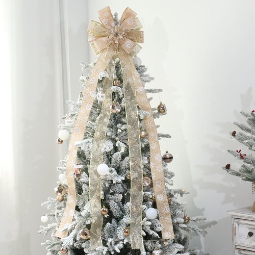 YINGQIWISH Christmas Tree Topper, Bow Large Christmas Bow Tree Topper, for Xmas Ornament Holiday Home Wedding Thanksgiving Indoor/Outdoor Decoration (Gold)