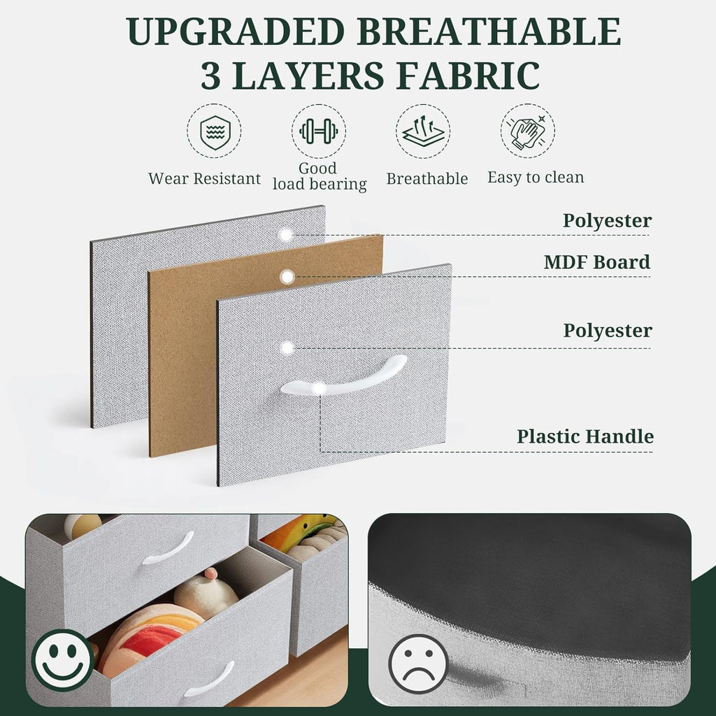 Skiennix 7-Drawer Dresser - Anti-Tip Fabric Storage Organizer with Wooden Top | Light Gray Finish