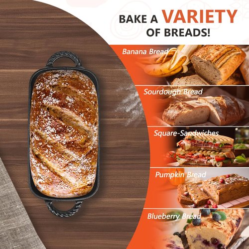 Lvmol 9.5×5 Inch Cast Iron Loaf Pan - Pre-Seasoned Sourdough Bread Baking Pan, Even Heat Distribution for Homemade Bread