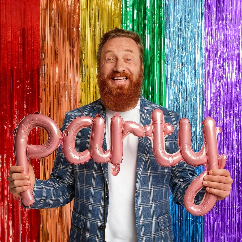 Skiennix Rainbow Backdrop - Colorful Tinsel Curtain Party Streamer for Birthdays & Events | 5 Pack