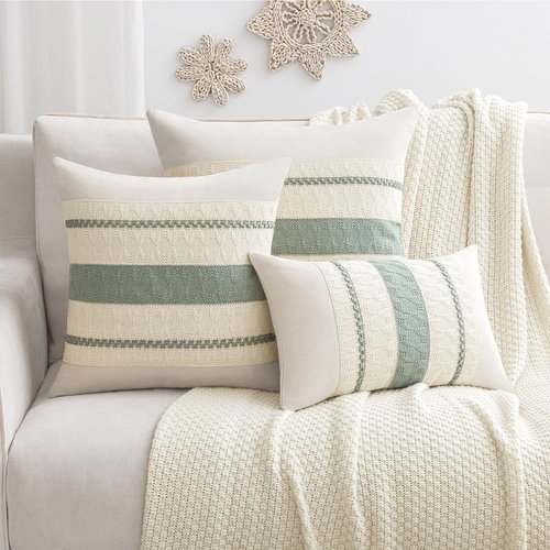 Laolitou Set of 2 Boho Throw Pillow Covers 18×18, Rustic Farmhouse Cotton Linen Soft Sage Green Decorative Pillow Cover for Living Room Sofa Bedroom Couch Cushions Home Decor