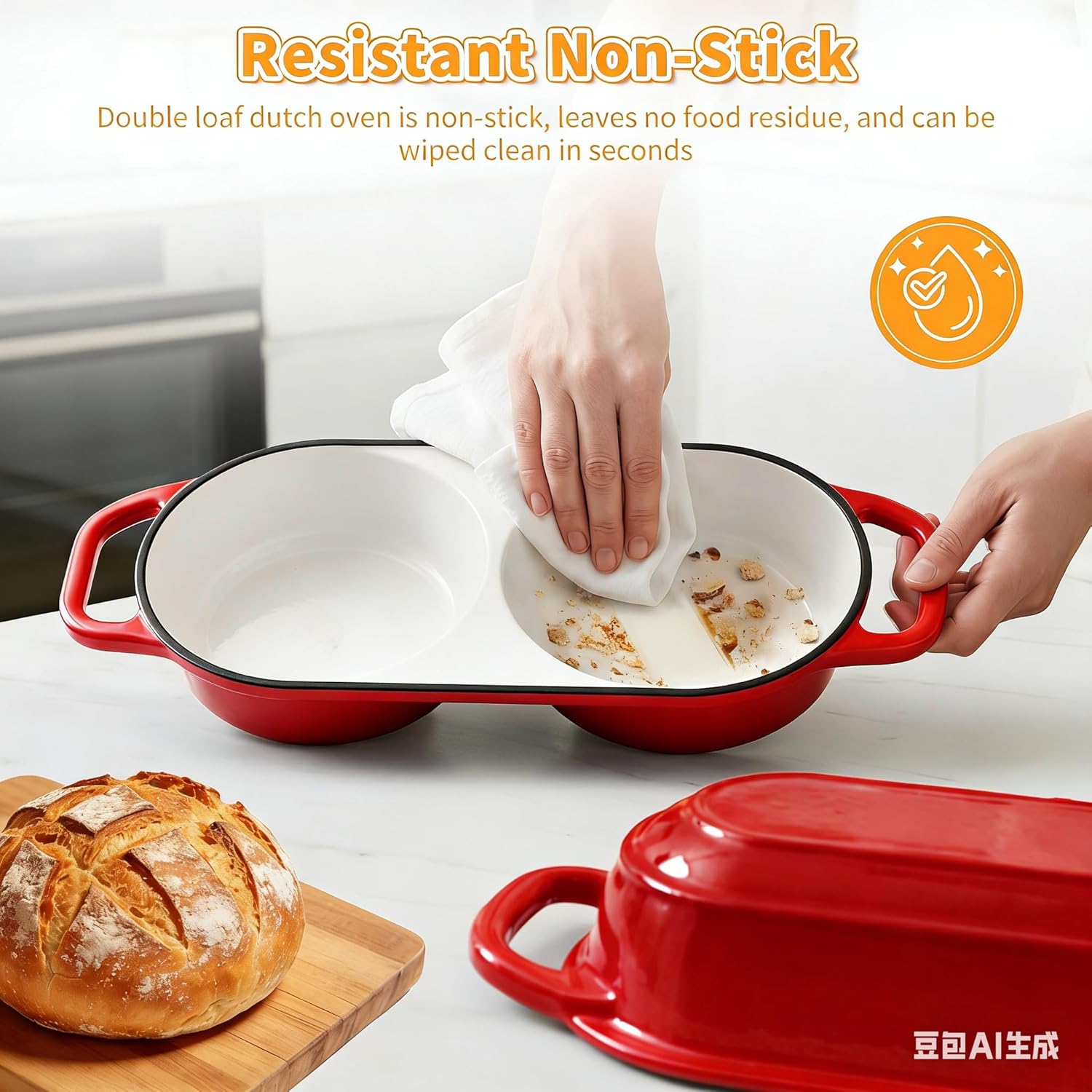 Skiennix Mini Double Dutch Oven - 2.2QT Enameled Cast Iron Pot with Lid | Non-Stick Sourdough Baking Pan