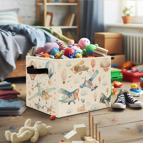 Elefeltclave Kids Airplane Nursery Storage Bins,Hot Air Balloon Airplane Collapsible Storage Basket Organizer for Toddler Kids Bedroom Playroom Bathroom Clothes Toys Books, Toybox for Boys Girls