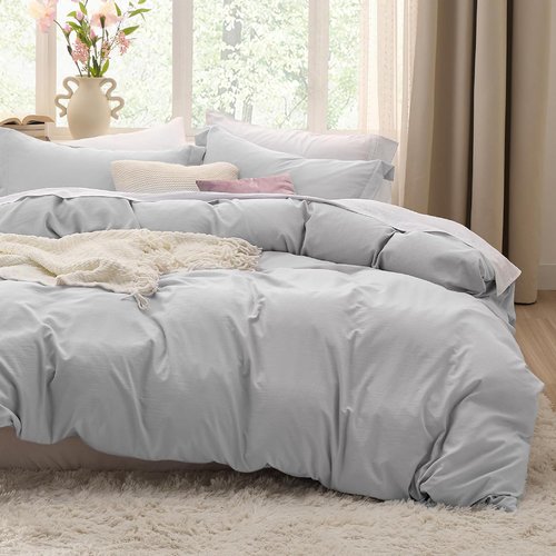 Bedsure Duvet Cover Set - Light Grey Full Size Bedding, Extra Soft Cotton-Like Polyester, 3 Pieces with Zipper Closure & 2 Pillow Shams, 80x90 Inches