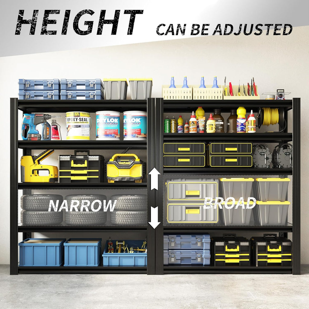 Regine Switzerland Heavy Duty Garage Shelving - 2500 LBS Capacity, Adjustable 5-Tier Metal Unit | 72" H x 35.4" W x 15.7" D