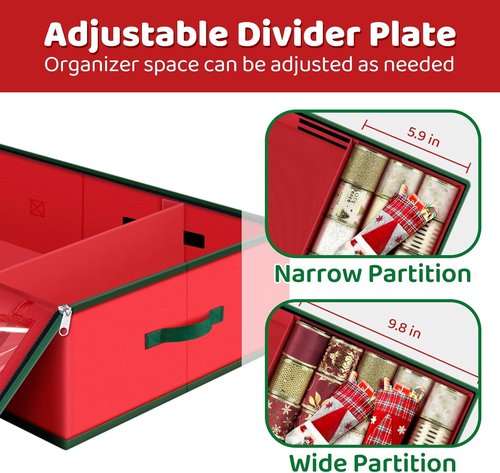 Fabspace Christmas Wrapping Paper Storage Containers - 40 Inch Gift Wrap Organizer with Visible Pockets | Red