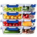 8 Pack 36oz Large Glass Meal Prep Containers with lids, Glass Food Storage Containers with Leak Proof Snap Lock Lids , Airtight Bento lunch Boxes, Kitchen Storage, Oven and Dishwasher Safe-Deep Blue