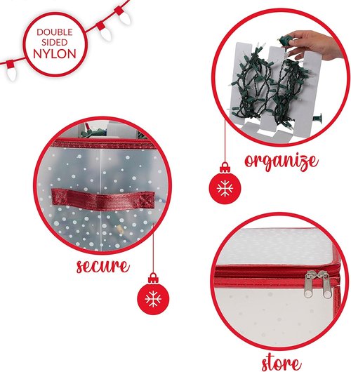 Holiday Light Organizer Box - Simplify Christmas Storage | Holds 500 Lights | Collapsible Red Design