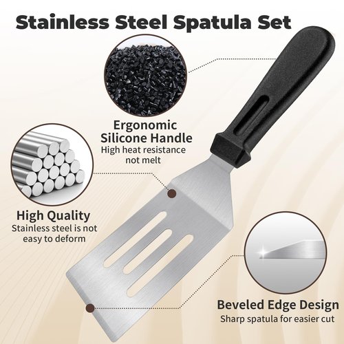 2Pcs Stainless Steel Spatula Set,Spatula for Cast Iron Skillet,Metal Spatula for Cooking with Heat Resistant Handle,Metal Spatulas for kitchen use for Pancakes,Frying steak Burger and Desserts